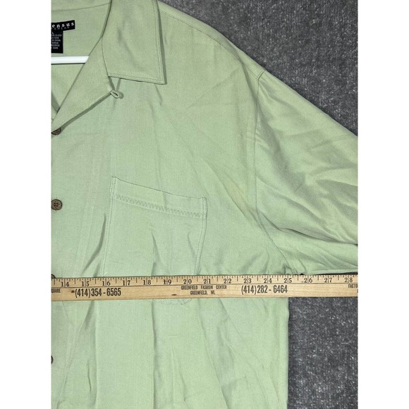 Consensus Sportswear Silk Short Sleeve Button Up Shirt Mens Large Green Pocket - Picture 13 of 14